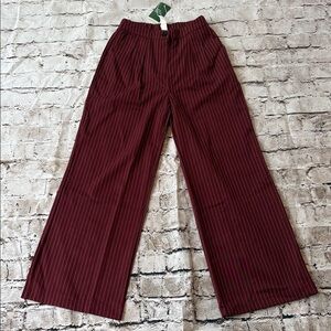 New! Halara Burgundy Dark Red Pinstripe Wide-Leg Pants Size Small
